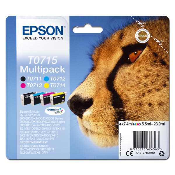 Epson Original Inkjet Set T0715 / C13T07154012 CMYK 7,4 + 3 x 5,5 ml