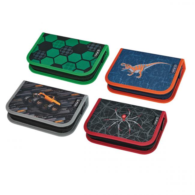 Peračník Herlitz 1 zipsový prázdny 1-klopý mix Lopta zelená Monster truck Pavúk Dinománia