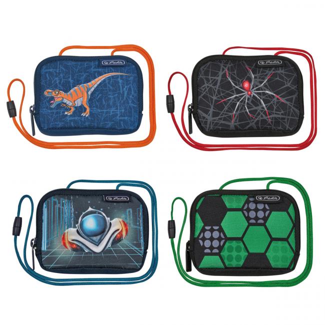 Taštička na krk Herlitz 14,5x10,5x2cm mix Futbal Vesmírne auto Pavúk Dinománia