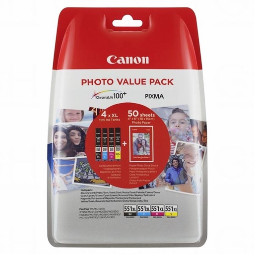 [4002493] Canon Original Inkjet Set + Paper CLI-551XL CMYK 6443B006 4 x 11 ml