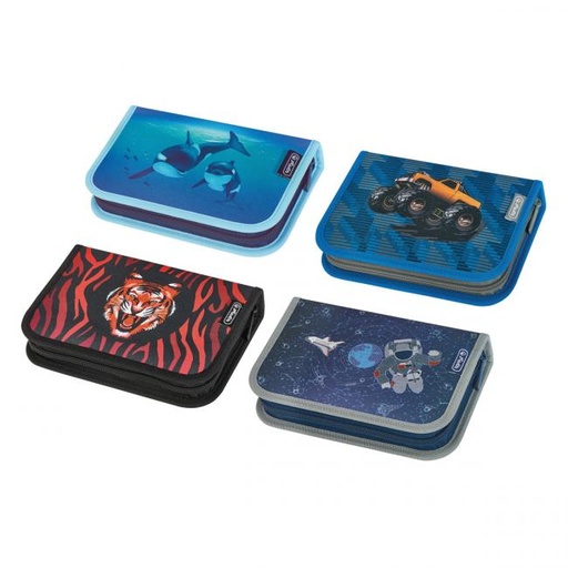 [4002898] Peračník Herlitz 1 zipsový plný 1-klopý mix Vesmír Tiger Monster truck Oceán