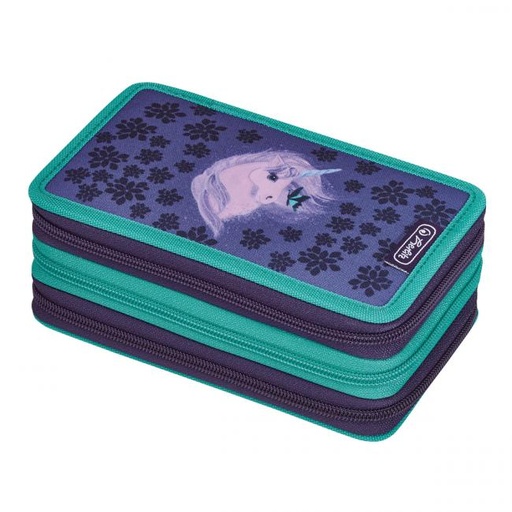 [4002911] Peračník Herlitz 3 zipsový plný Jednorožec - fialovo-tyrkysový