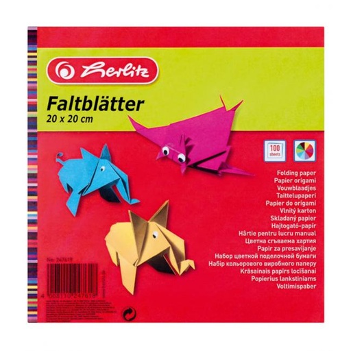 [4002996] Farebný papier Herlitz 100 listov 10 farieb 20x20cm 60g