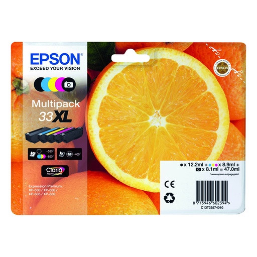 [4003884] Epson Original Inkjet Set T33XL / C13T33574011 CMYK 12,2 + 8,9 + 3 x 8,9 ml exp