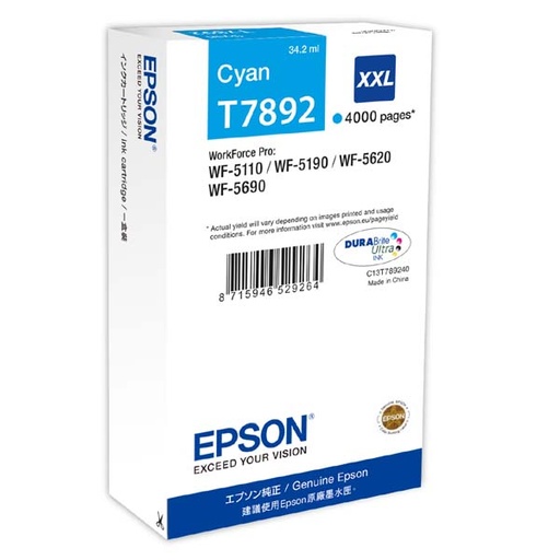 [4C13T789240RA] Epson Original Inkjet T7892 XXL / C13T789240 cyan 34 ml 4 000 pages